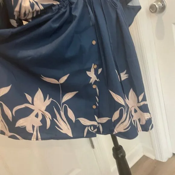 CUPSHE DRESS OVERSIZED SZ M FLARED SLEEVES NAVY BLUE TAN BEACHY CHIC SUMMER - Picture 16 of 16